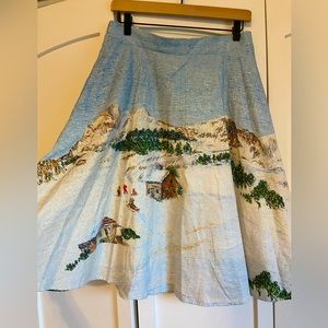 Anthropologie Corey Lynn Calter Snowy Scene Skirt A-Line Pockets Size M Holidays